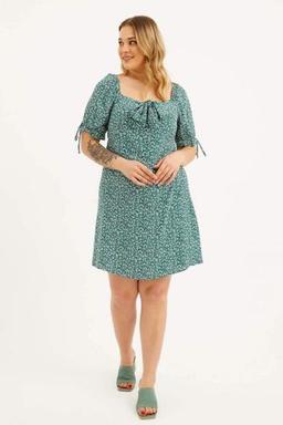 Kare Yaka Önü Bağlamalı Gipeli Elbise