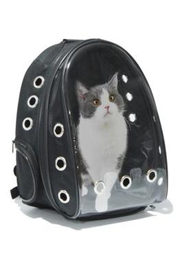 Şeffaf Hava Kanallı Kırılmaz Cam Kedi Köpek Taşıma Seyahat Çanta 42*22*33 Cm Siyah
