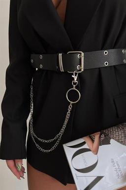 Fiori Kuşgözü Detaylı Zincirli Kadın Kemer Pantolon Kemeri Ceket Kemeri Gothic Kemer Zincirli Kemer 40 Beden