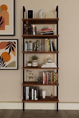 Dekoratif Tasarım 6 Katlı Duvara Monte Kitaplık, Ev Rafı , Ceviz Raf 712