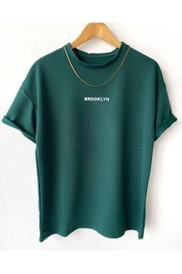 Garalio Erkek Nefti Yeşili Brooklyn Baskılı Oversize T-Shirt 5XL Beden