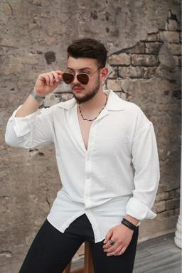 SKYMOOD Dokulu Oversize Gömlek Beyaz 2XL Beden