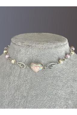 sleyshop Kelebek Melek Kanatlı Choker Pembe Boncuk Inci Kolye