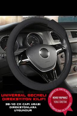 NiCe Shop Premium Lüks Geçmeli Direksiyon Kılıfı Kokusuz 38-40 Cm, Siyah Suni Deri, Geçmeli Direksiyon Kılıfı,