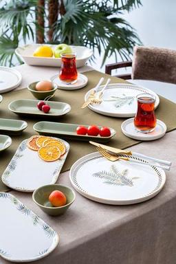 ACAR Vegas 6 Kişilik 31 Parça Yeşil Beyaz Desenli Gold Yaldız Kahvaltı Takımı 0329