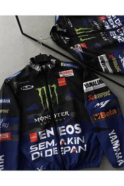 Erkek Siyah Mnstr Dijital Tasarım Baskılı Fermuarlı Yağmurluk & Rüzgarlık