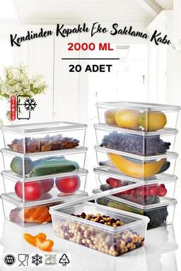 Nandy Home 20 Adet Kendinden Kapaklı Derin Dondurucuya Uygun Saklama Kabı 2 Lt