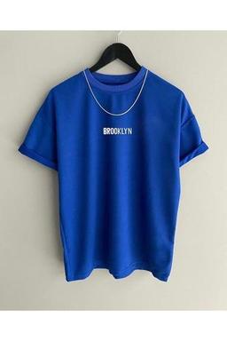 Black Sokak Blacksokak Erkek Mavi Brooklyn Baskılı Oversize Bisiklet Yaka Kısa Kollu Tshirt XL Beden