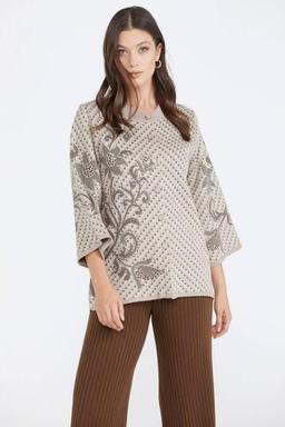 Desenli Düğmeli Kadın Triko Ceket - Vizon