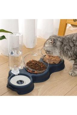 DailyLink Şeffaf Kedi Kafalı 2 Mama Kabı 1 Suluk Kedi Köpek Mama Su Kabı