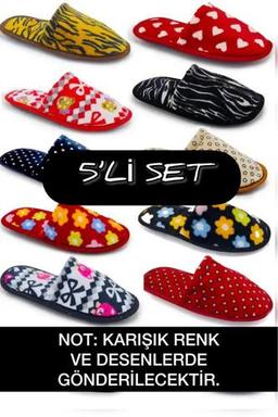 Slipcat 5'li Kadın Önü Kapalı Terlik Peluş Yıkanabilir Kışlık Ev Terliği Misafir Çeyiz Bohça Terliği 39 Beden