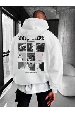 AFROGİYİM Unisex Place Of İnterets Baskılı Oversize Üc İp Hoodie S Beden