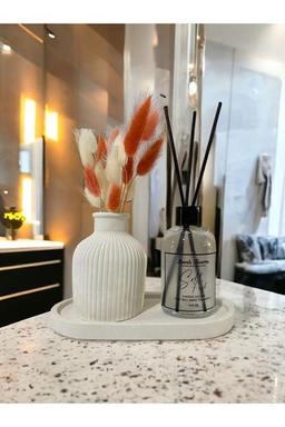 Havalı Tasarım Dekoratif Standlı Çizgili Vazolu Soft Fresh Fiber Çubuklu Oda Kokulu Set 100 ml