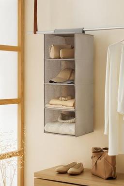 Ocean Home Textile 4 Katlı Gri Balıksırtı Askılı Dolap İçi Katlanır Düzenleyici Organizer
