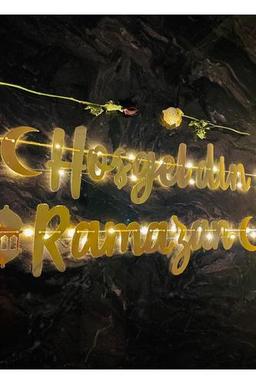 evdeucuz Hoşgeldin Ramazan Yazı Gold Kaligrafi Ledli Oda Süsleme Peri Led