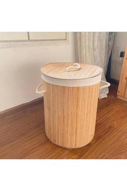 Akkoyunlu home Hasır Çamaşır Sepeti Yuvarlak Kirli Çamaşır Sepeti İpli Naturel Doğal Hasır