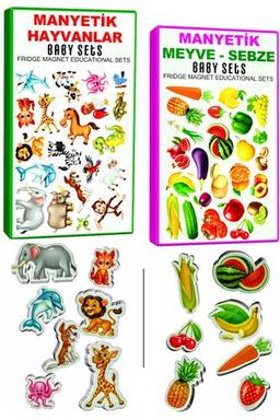 Schmülzer Buzdolabı Eğitici 2'li Set Manyetik Hayvanlar / Meyveler - Manyetik Bultak Şablon Eğitici Oyuncak