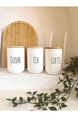 3lü Bambu Kapaklı Hasır Çay/Kahve/Şeker Kavanozu