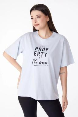 Düz Bisiklet Yaka Kadın Lila Baskılı T-Shirt - 25293