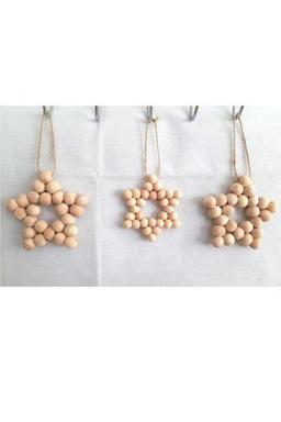 tsundoku Dekoratif Ahşap Boncuklu Yıldız Set 3'lü, Kapı Duvar Mutfak Bebek Odası Süsü