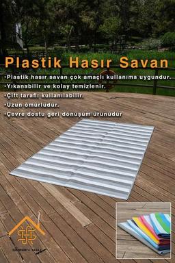 SİMEREV HALI HOME CONSEPT Plastik Halı Katlanabilir Çift Taraflı Plaj Kamp Piknik Balkon Hasır Mat Savan Karavan Halısı Kilim 90 x 180 Beden