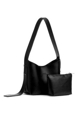 NOTHING Kadın Siyah Deri Makyaj Çantalı 3 Aşamalı Tasarım Ayarlanabilir Askılı El, Omuz Ve Çapraz Çanta