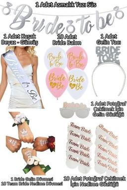 Huzur Party Store 35 Parça Gümüş Bride To Be Seti Bekarlığa Veda Partisi Malzemeleri Kuşak Dövme Taç Balon Süsleri Tüm Yaşlar Beden