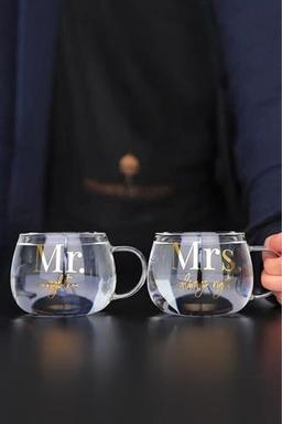 Perotti 2 Adet Mr.& Mrs. Cam Kupa Magnolya Bardağı 400ml 13771