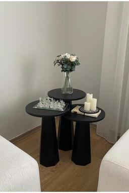 kuppdesign Lilyum Lake Mantar Sehpa Siyah Üçlü Set (47-52-57 CM)