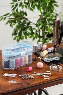 Favore Casa Açık Mavi Kullanışlı Plastik Oval Kutu Dikiş Seti