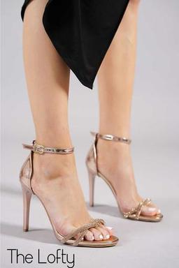 Lofty Çapraz Taş Işlemeli Yüksek Topuklu Rose Gold Abiye Ayakkabı 40 Beden