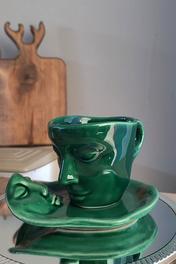 ARVALE Iskandinav Yüz Şekilli Fincan Takımı 1 Adet 110 ml Yeşil - Kupa Kahve Fincan Takımı