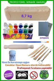 O&S Oyun ve Sanat Eğlen-Üret Seramik Hamuru Başlangıç Seti 8,7 Kg, 5 li Ahşap Ebeşuar (MODELAJ SETİ), Doğal Kil Çamuru