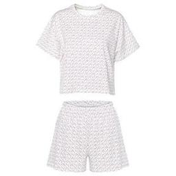 Silk & Blue Desenli Yarım Kollu Şortlu Kadın Pijama Takımı Beyaz Mor