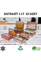 Saklama Kabı 10 Adet 1 Lt ANTRASİT Dondurucu,buzdolabı,erzak,oyuncak,yemek,kahve,malzeme Kutusu,gıda