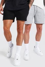 NAKRUF Erkek Siyah-gri 2'li Düz Renk Regular Şort