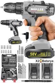 Müller Germany 58 V 10 Ah Çelik Şanzuman Bakır Sargılı Çift Akülü Şarjlı Matkap 27 Parça Set