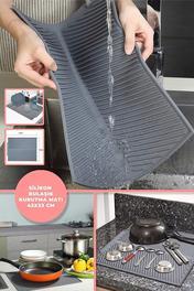 VİGENTİNO Büyük Boy Silikon Bulaşık Kurutma Matı Bulaşıklık Bulaşık Altlığı Antrasit 44 x 33 cm