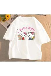 RENNA KİDS Beyaz Çift Hello Kitty Baskılı Kız/Erkek Çocuk Penye T-Shirt 11-12 Yaş Beden