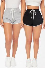 byoreon Gri_siyah Iki Adet Beyaz Biyeli Mini Şort 2XS Beden