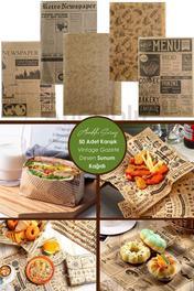 Kendinden Karışık Gazete Vintage Desenli Kağıt | 50 Adet Desenli Sunum Kağıdı | Vintage Sunum Kağıdı