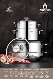 Amboss Cool 8 Parça Cam Kapaklı Indiksiyon Tabanlı