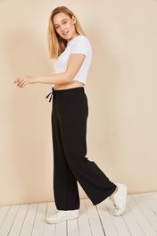 Moda Bu Kadın Siyah Beli Lastikli Bol Paça Salaş Yazlık Pantolon Aerobin-865829 Standart Beden