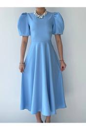 Karpuz Kollu Midi Boy Elbise