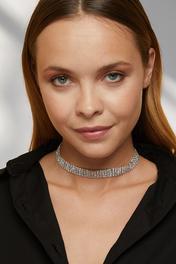 Kadın 4 Sıra Model Kristal Zirkon Taşlı Gümüş Pırlanta Gerdanlık Abiye Düğün Nişan Parti Balo Kolye