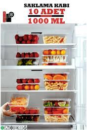 10 Adet Kapaklı Derin Dondurucuya Mikrodalgaya Uygun Sızdırmaz Saklama Kabı 1 Litre