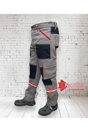 EN-NUR DİZ DETAYLI KIRMIZI KÖRÜK CEPLİ MÜHENDİS GRİ İŞ PANTOLONU S Beden