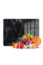 Cam Kesme Tahtası Ve Sunumluk Siyah Beyaz Mermer Desenli 20x30cm