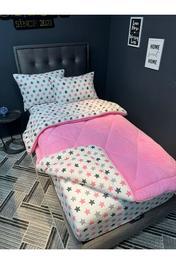 Violacasa Tek Kişilik Welsoft Pufidik Uyku Seti (Lastikli Çarşaflı) Pembe Yıldız