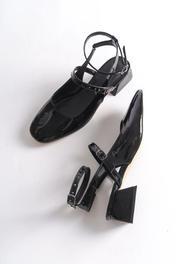 oyyo Siyah Rugan Arkası Açık Kare Burunlu Kısa Topuk Günlük Rahat Babet Kadın Topuklu Ayakkabı Dar Kalıp 38 Beden